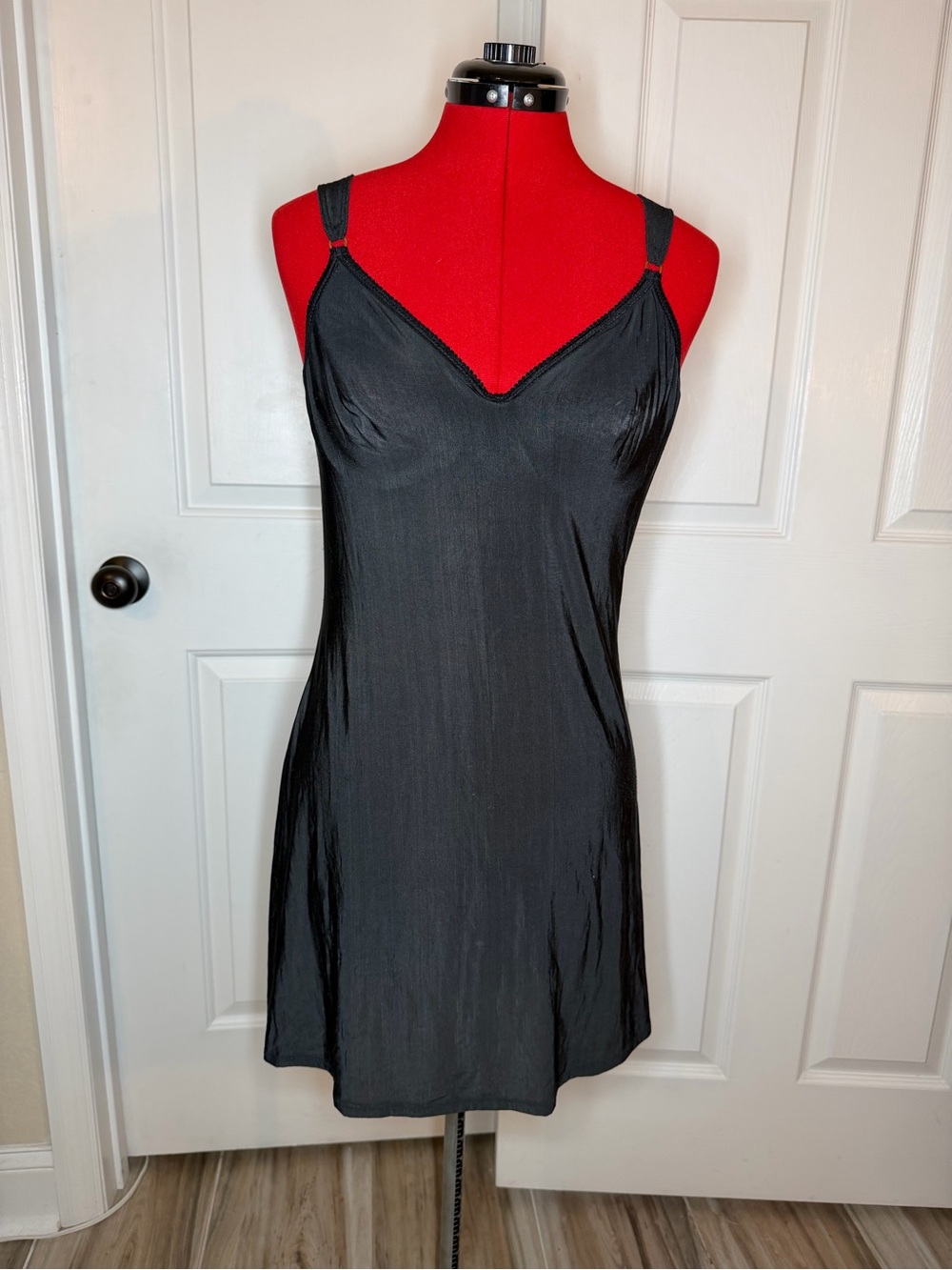 Vintage OLGA Black Mini Slip Nightie Lingerie Built In Wired Bra Women 36C
